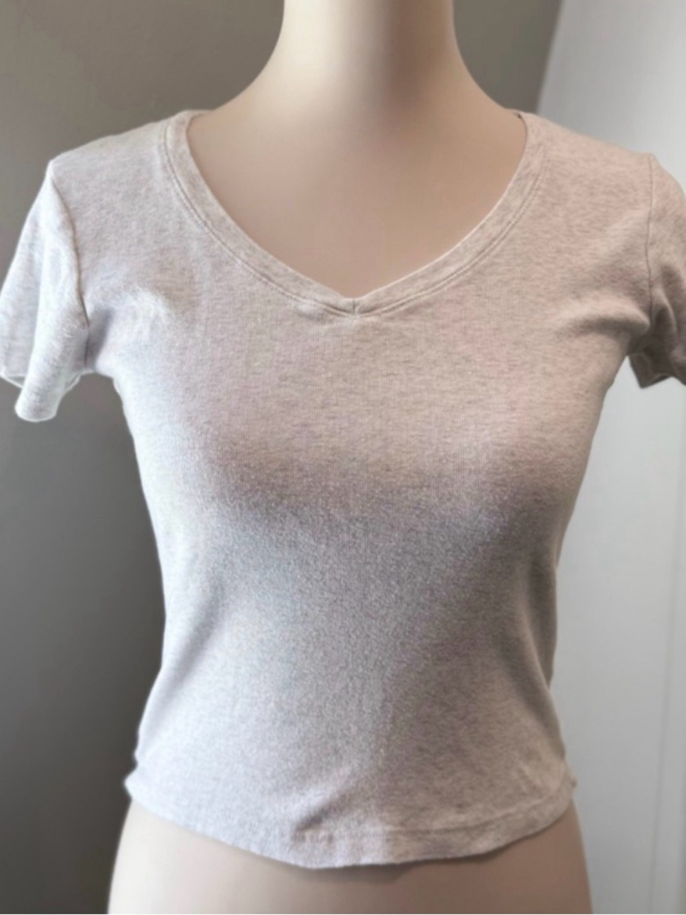Brandy Melville Heather Gray Fitted Crop V-Neck Baby Tee | One Size